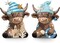 2-Piece Coastal Highland Cow Figurines – Nautical Summer Farmhouse Decor with Anchor, Starfish & Seashell Accents – Ocean Theme Resin Table & Shelf Decorations for Home, Beach House, Mantel & Office